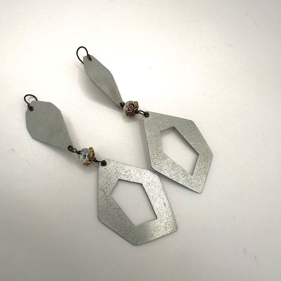 Chandra Champagne silver tone geometric statement earrings - Picture 5 of 9